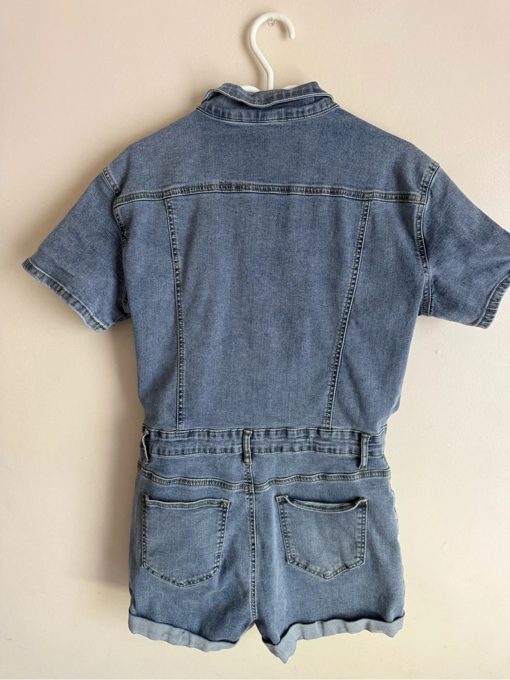 Women's Blue Jean Short Romper - Casual Denim Shorts